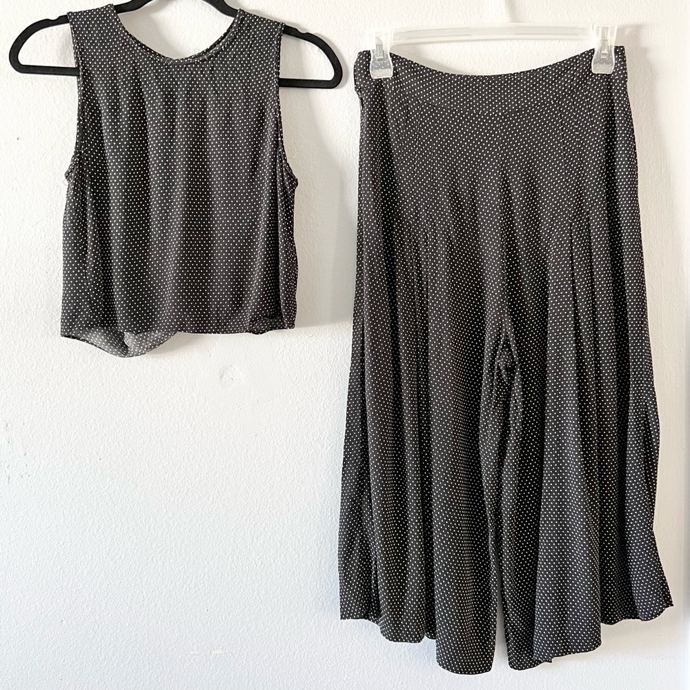 1 STATE Two Piece Jumpsuit Black and White Micro Dot Allover Keyhole Back Gaucho